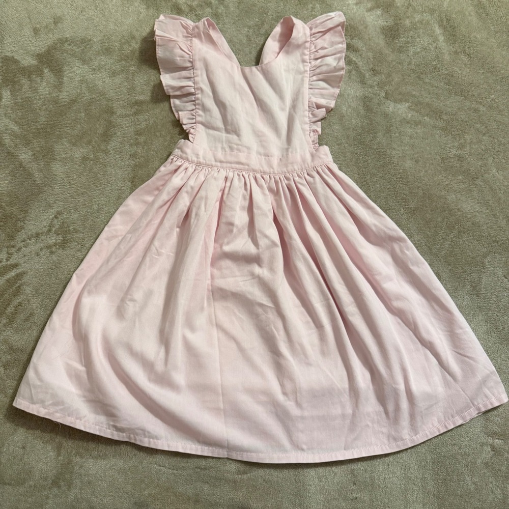 Smockingbird Girls Pink Corduroy Ruffle Pinafore Dress Size 7